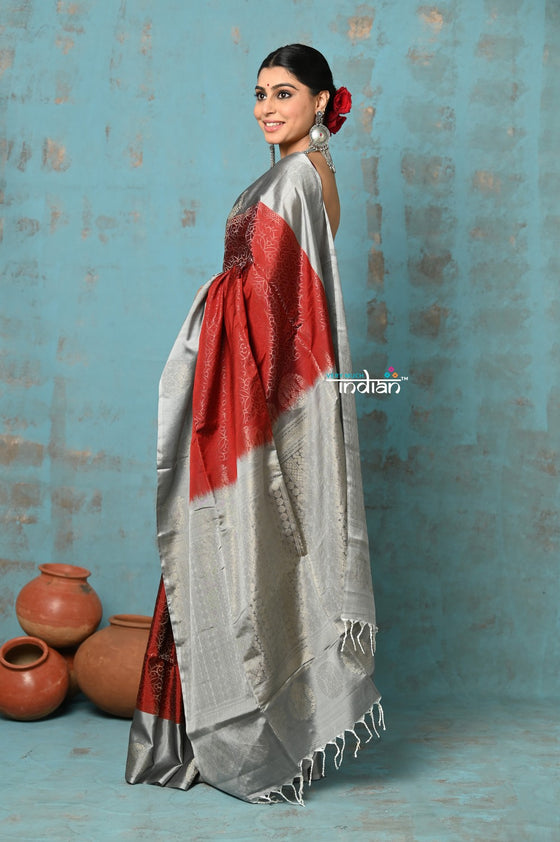 Anokhi ~ Handloom Pure Soft Silk Saree with Designer Pallu ~ Brick Red & Silver (Limited Edition)