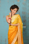 Suhaani ~ Handloom Khaddi Georgette Saree With Sleek Border ~ Ombre Yellow (Silk Mark)