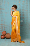 Suhaani ~ Handloom Khaddi Georgette Saree With Sleek Border ~ Ombre Yellow (Silk Mark)