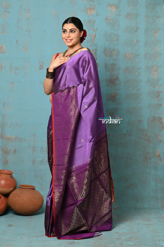 Anokhi ~ Handloom Pure Soft Silk Saree ~ Violet Mist with Designer Border  (Limited Edition)