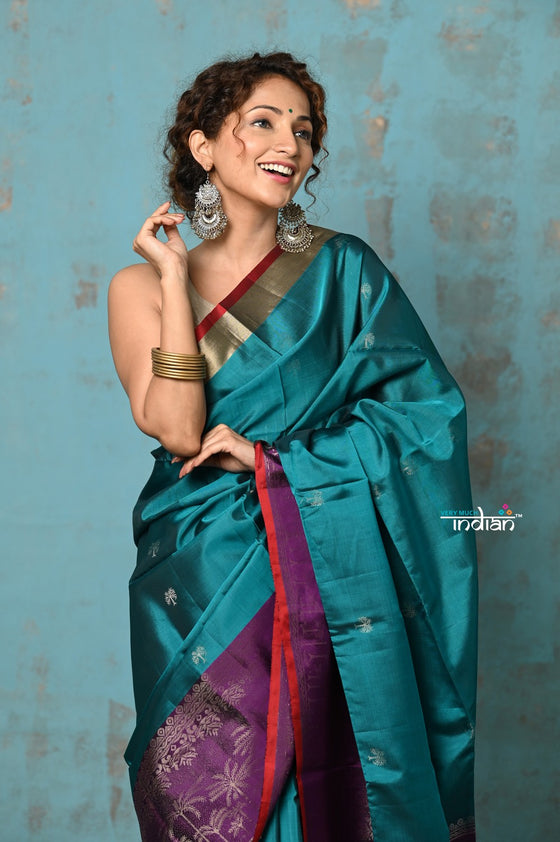 Anokhi ~ Handloom Pure Soft Silk Saree with Designer Pallu ~ Ocean Mist Blue (Limited Edition)