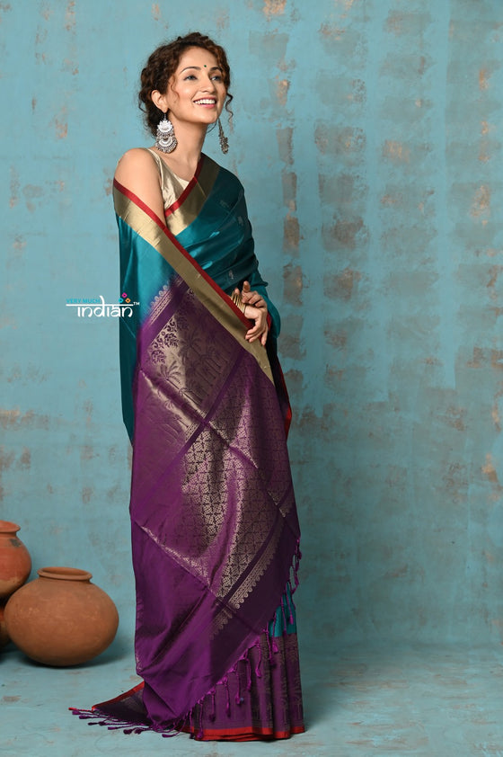 Anokhi ~ Handloom Pure Soft Silk Saree with Designer Pallu ~ Ocean Mist Blue (Limited Edition)