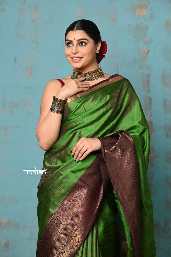 Anokhi ~ Handloom Pure Soft Silk Saree with Designer Pallu ~ Kelly Green (Limited Edition)