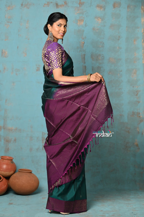 Anokhi ~ Handloom Pure Soft Silk Saree with Designer Pallu ~ Bottle Green (Limited Edition)