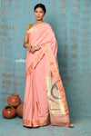 Tyohaar ~ Handloom Pure Cotton Paithani With Instrumental Pallu ~ Peach