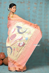 Tyohaar ~ Handloom Pure Cotton Paithani With Instrumental Pallu ~ Peach