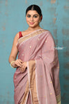 Tyohaar ~ Handloom Pure Cotton Paithani With Peacock Pallu ~ Rose Gold