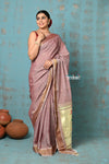 Tyohaar ~ Handloom Pure Cotton Paithani With Peacock Pallu ~ Rose Gold