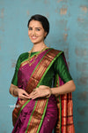 Tyohaar ~ Authentic Pure Silk Handloom Nauvari Paithani Saree in Magenta with Green Border