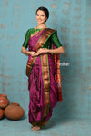 Tyohaar ~ Authentic Pure Silk Handloom Nauvari Paithani Saree in Magenta with Green Border