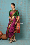 Tyohaar ~ Authentic Pure Silk Handloom Nauvari Paithani Saree in Magenta with Green Border