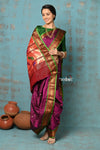 Tyohaar ~ Authentic Pure Silk Handloom Nauvari Paithani Saree in Magenta with Green Border