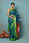 Tyohaar ~ Chandrakala: Handloom Pure Silk Paithani Saree with Traditional Peacock Pallu ~ Dual Tone Blue Green (By Government Certified Weavers)