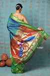 Tyohaar ~ Chandrakala: Handloom Pure Silk Paithani Saree with Traditional Peacock Pallu ~ Dual Tone Blue Green (By Government Certified Weavers)