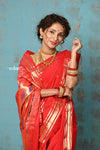 Tyohaar ~ Authentic Pure Silk Handloom Nauvari Paithani Saree in Bright Red