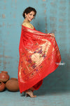 Tyohaar ~ Authentic Pure Silk Handloom Nauvari Paithani Saree in Bright Red