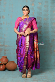  Tyohaar ~ Authentic Pure Silk Handloom Nauvari Paithani Saree in Dual Tone Pink Purple