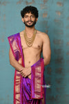 Ojas~ Dual Tone Pink Purple Paithani Dhoti and Angvastram(Shella) With Golden Borders