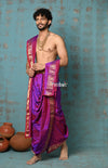 Ojas~ Dual Tone Pink Purple Paithani Dhoti and Angvastram(Shella) With Golden Borders