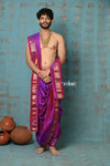 Ojas~ Dual Tone Pink Purple Paithani Dhoti and Angvastram(Shella) With Golden Borders