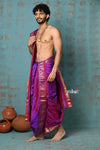 Ojas~ Dual Tone Pink Purple Paithani Dhoti and Angvastram(Shella) With Golden Borders