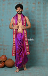 Ojas~ Dual Tone Pink Purple Paithani Dhoti and Angvastram(Shella) With Golden Borders