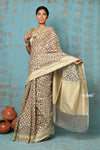 Tejaswi ~ Exclusive High Quality Handloom Banarasi Cotton Saree with Beautiful Abstract Print- Warm Slate