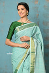 Tyohaar ~ Handloom Pure Cotton Paithani With Revival Asawali Pallu ~ Sea Blue