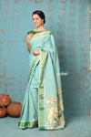 Tyohaar ~ Handloom Pure Cotton Paithani With Revival Asawali Pallu ~ Sea Blue