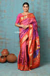 Tyohaar ~ Chandrakala: Handloom Pure Silk Paithani Saree with Traditional Peacock Pallu ~ Dual Tone Pink Orange (By Government Certified Weavers)