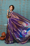 Tyohaar ~ Chandrakala: Handloom Pure Silk Paithani Saree with Traditional Peacock Pallu ~ Dual Tone Purple (By Government Certified Weavers)