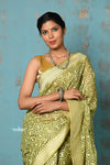 Tejaswi ~ Exclusive High Quality Handloom Banarasi Cotton Saree with Beautiful Abstract Print- Leaf Green