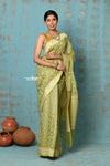 Tejaswi ~ Exclusive High Quality Handloom Banarasi Cotton Saree with Beautiful Abstract Print- Leaf Green