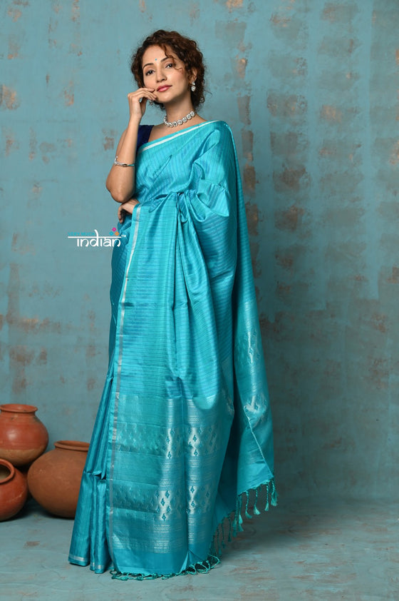 Anokhi ~ Handloom Pure Soft Silk Saree with Designer Pallu ~ Blue Frost (Limited Edition)