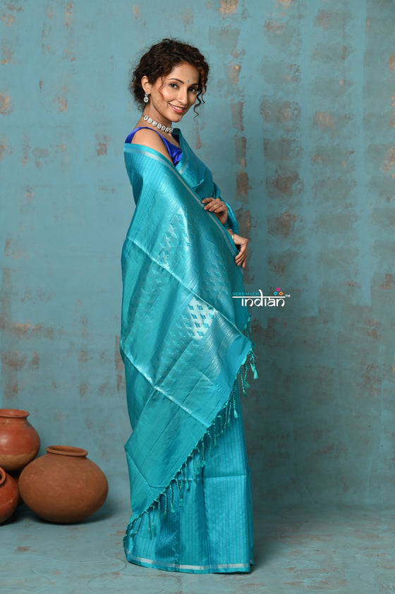 Anokhi ~ Handloom Pure Soft Silk Saree with Designer Pallu ~ Blue Frost (Limited Edition)