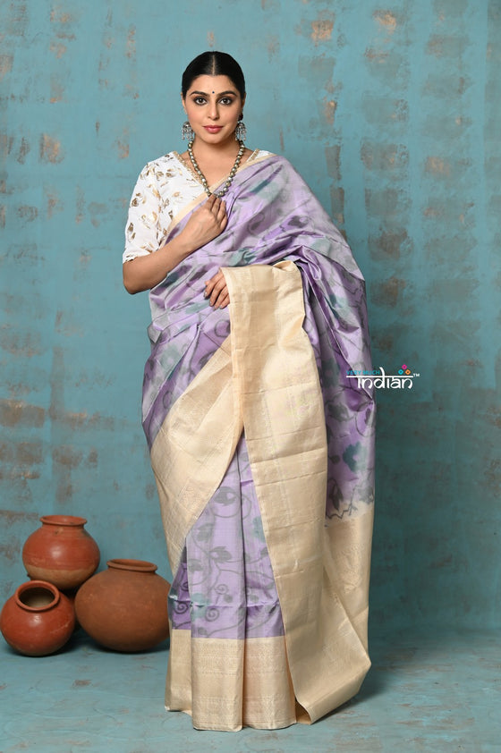 Anokhi ~ Handloom Pure Soft Silk Saree with All Over Ikkat Design ~ Lilac (Limited Edition)