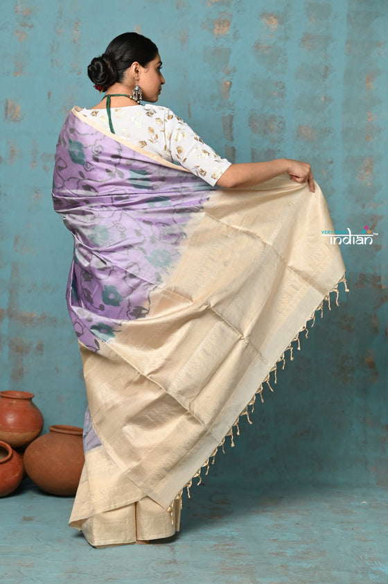 Anokhi ~ Handloom Pure Soft Silk Saree with All Over Ikkat Design ~ Lilac (Limited Edition)