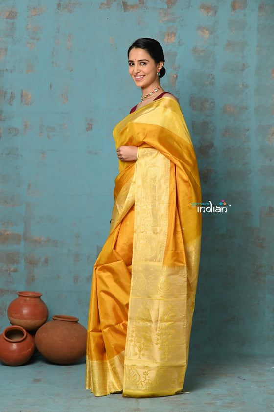 Anokhi ~ Handloom Pure Soft Silk Saree with Designer Pallu ~ Yellow (Limited Edition)