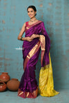 Prerna ~ Handloom Pure Chanderi Cotton Silk Saree With Golden Border - Soft Plum