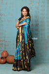 Anokhi ~ Handloom Pure Soft Silk Saree Ikkat weave with golden border ~ Dream Blue & Black (Limited Edition)