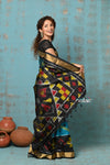 Anokhi ~ Handloom Pure Soft Silk Saree Ikkat weave with golden border ~ Dream Blue & Black (Limited Edition)