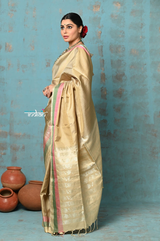 Anokhi ~ Handloom Pure Silk Designer Saree ~ Daffodil Slate with lovely border (Limited Edition)