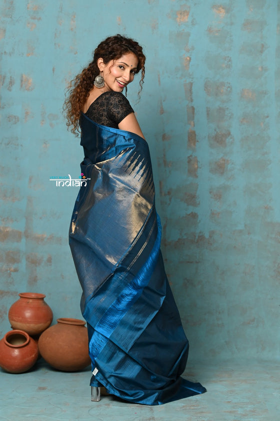 Anokhi ~ Handloom Pure Silk Saree with Designer Pallu ~ No Border Celestial Blue (Limited Edition)