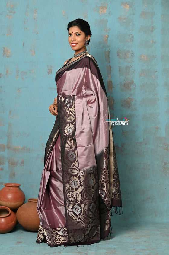 Anokhi ~ Handloom Pure Soft Silk Saree ~ Mauve with Brown Designer Border  (Limited Edition)