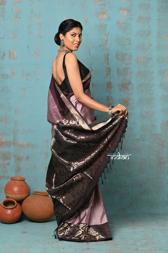 Anokhi ~ Handloom Pure Soft Silk Saree ~ Mauve with Brown Designer Border  (Limited Edition)