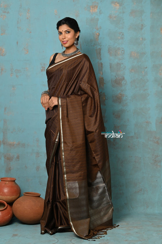 Anokhi ~ Handloom Pure Soft Silk Saree with Designer Pallu ~ Brown (Limited Edition)