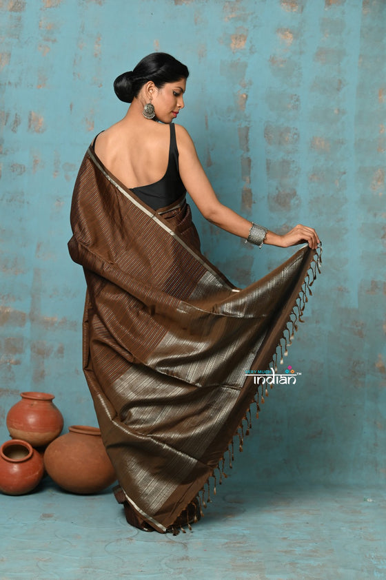 Anokhi ~ Handloom Pure Soft Silk Saree with Designer Pallu ~ Brown (Limited Edition)