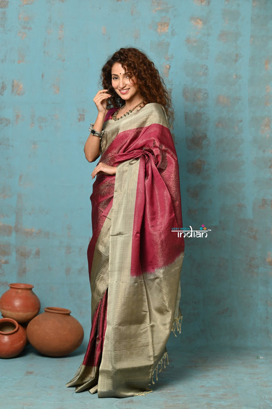 Anokhi ~ Handloom Pure Soft Silk Saree with Designer Pallu ~ Wine Maroon (Limited Edition)