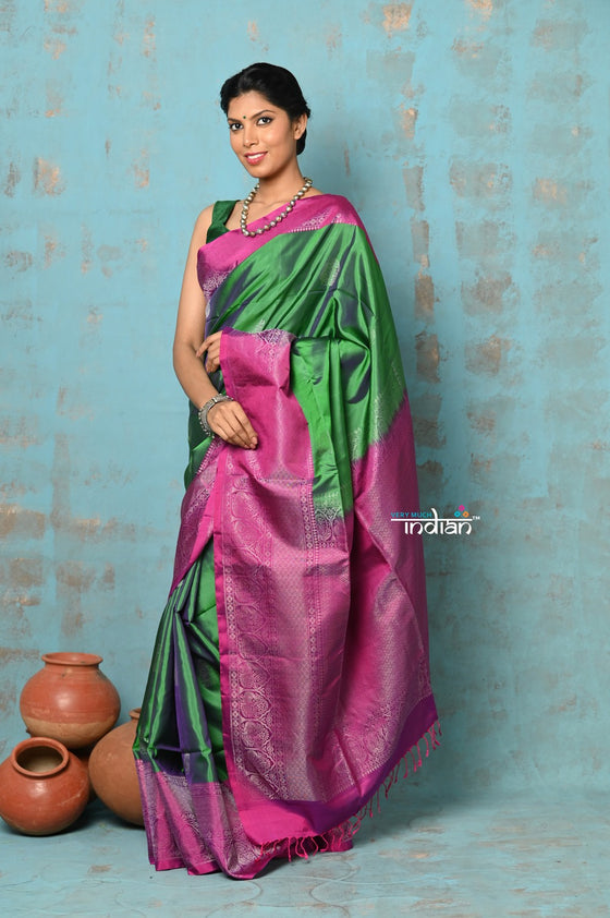 Anokhi ~ Handloom Pure Soft Silk Saree with Designer Pallu ~ Basil Green (Limited Edition)