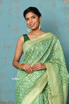 Tejaswi ~ Exclusive High Quality Handloom Banarasi Cotton Saree with Beautiful Abstract Print- Sage Green